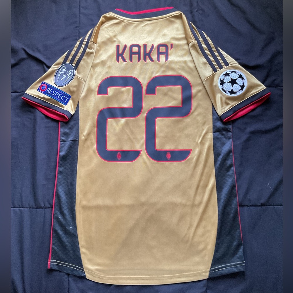 Kaka #22 S-XL Gold Milan Retro Soccer Jersey Kit UCL